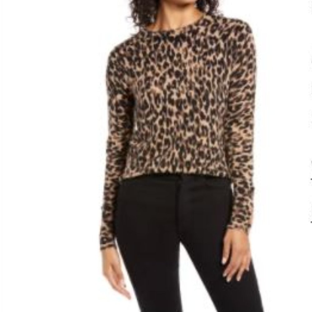 Halogen® Crewneck Sweater TAUPE ANIMALIA PRINT